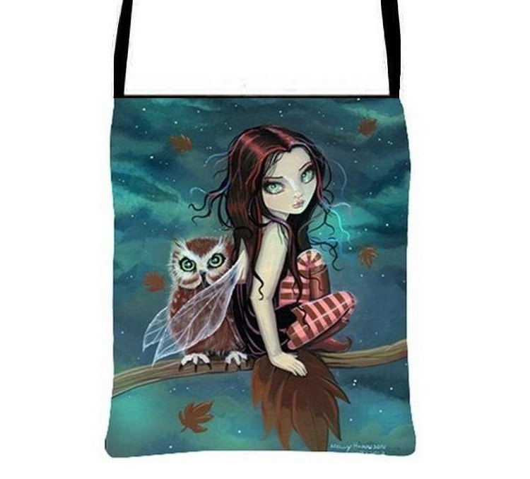 Fairy And Owl Fantasy Cross Body Essentials Handbag Purse, Molly Harrison Artwork