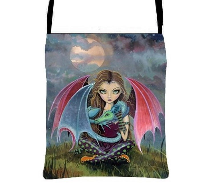 Fairy And Dragon Between Flights Cross Body Essentials Handbag Fantasy Art Purse, Molly Harrison Artwork